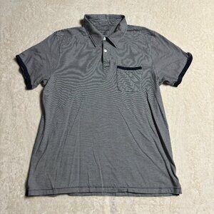 Outerknown Mens Striped Polo Shirt‎ Sz Large Blue White Soft Organic Pima Cotton